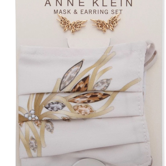 ANNE KLEIN Gold-Tone Pavé Butterfly Stud Earrings & Printed Face Mask Set - Picture 1 of 6